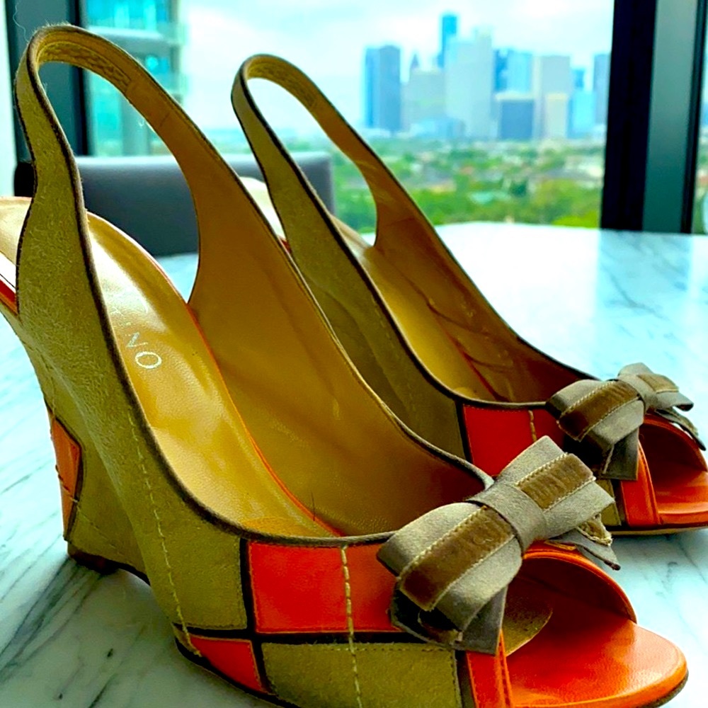 Valentino Suede and Velvet Bow Slide Wedges